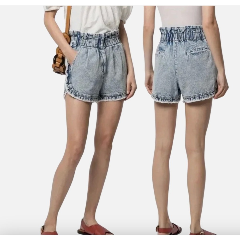 Sea New York Acid Wash Denim Ruffles Shorts Women's 8 100% Cotton Pockets